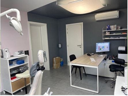 Bureau anthracite, plateau bois et détail végétal du cabinet