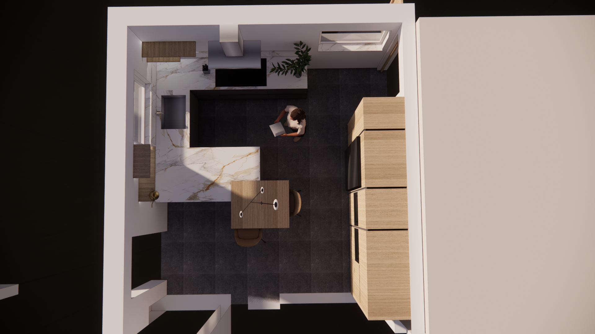 Vue en plan 3D de la cuisine